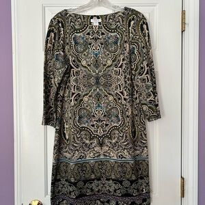 London Times Green and Blue Long Sleeve Sheath Dress